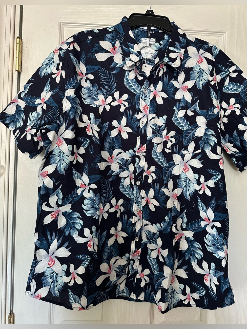 COOFANDY Men's Floral Hawaiian Button-Up Shirt Black White Blue Pink Size XL NWT